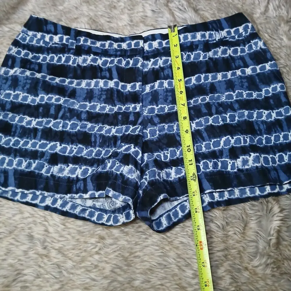 J.Crew Women’s Linen Cotton Shorts Blue White Tie‎ Dye Print Size 12